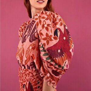 FARM Rio Ainika Macaws Puff Sleeve Cotton Blouse